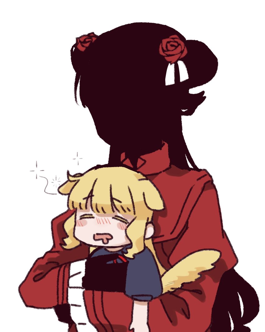 2girls, absurdres, animal_ears, blonde_hair, blush, chibi, closed_eyes, dog_ears