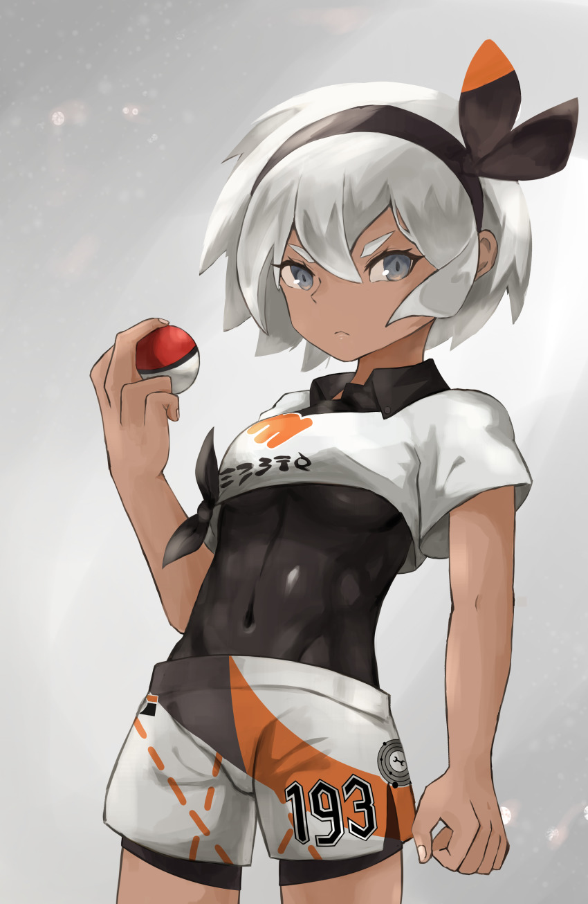1girl, absurdres, bea_(pokemon), black_bodysuit, black_hairband, bodysuit, bodysuit_under_clothes, bow_hairband