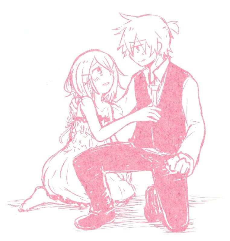 1boy, 1girl, adolescence_(vocaloid), ahoge, bare_arms, bare_shoulders, bockdog, brother_and_sister