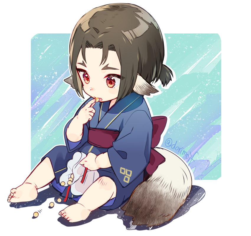 aged_down, ainu_clothes, animal_ears, aquaplus, barefoot, brown_hair, dorimoif, eating