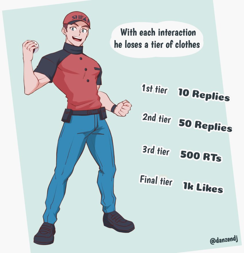 1boy, absurdres, artist_name, blue_eyes, bracelet, brown_hair, clenched_hands, courier_(pokemon)