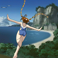00s, 1girl, animated, animated_gif, arika_yumemiya, ass, barefoot, blue_one-piece_swimsuit, feet, female_focus, garderobe_swimsuit, lowres, my-otome, one-piece_swimsuit, outdoors, outstretched_arms, running, school_swimsuit, soles, solo, spread_arms, swimsuit, toes