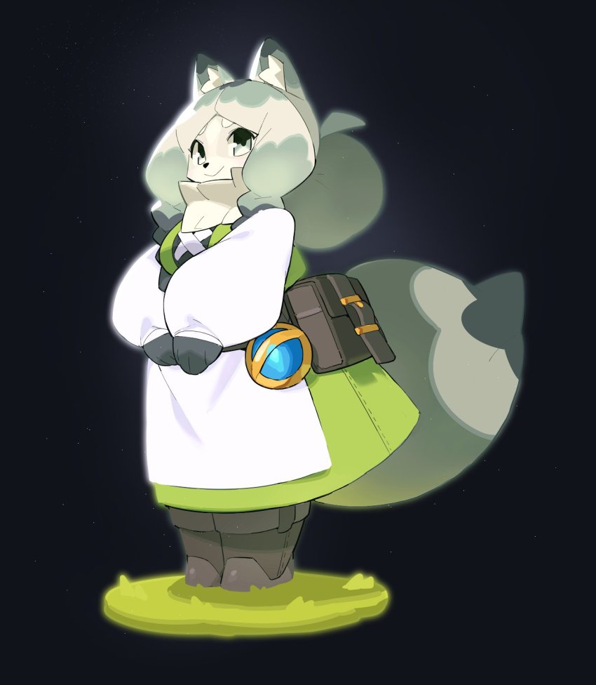 1girl, animal_ear_fluff, animal_ears, animal_nose, apron, black_background, blue_gem, body_fur