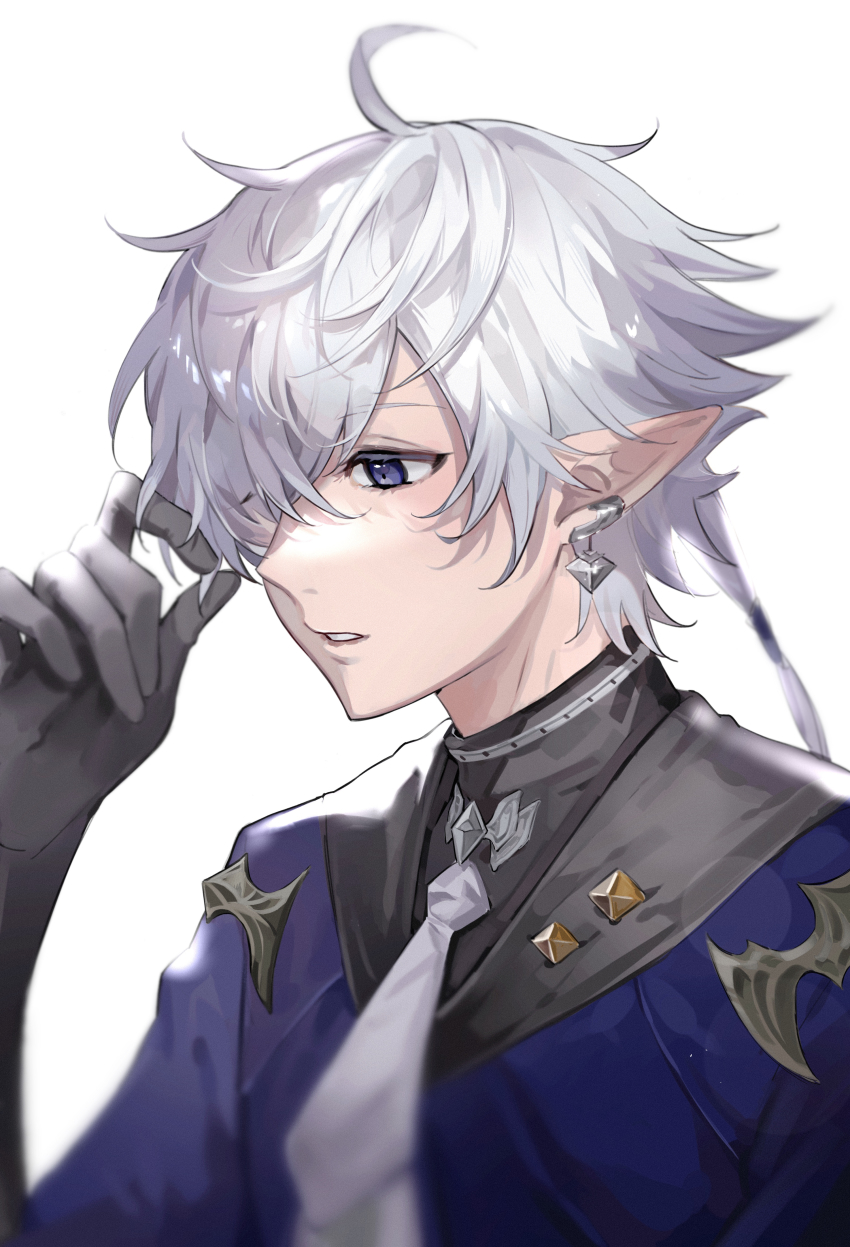 1boy, absurdres, ahoge, alphinaud_leveilleur, black_gloves, blue_coat, blue_eyes, coat