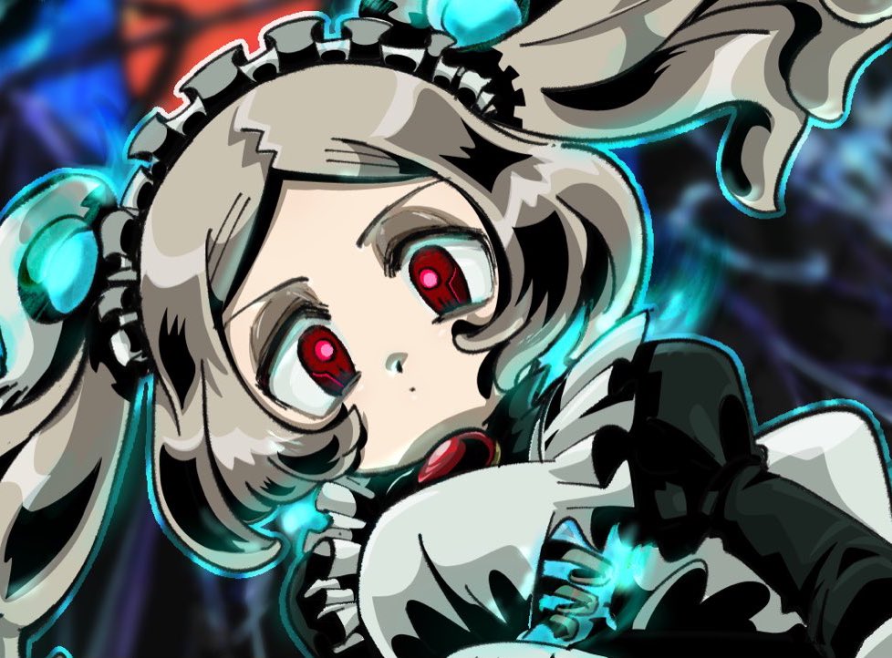 1girl, bloody_marie_(skullgirls), female_focus, kimoppo_(kmzk), looking_at_viewer, maid, red_eyes, skullgirls, solo, twintails