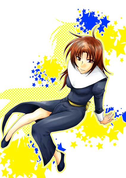 1girl, brown_eyes, brown_hair, dress, female_focus, full_body, gensou_suikoden, gensou_suikoden_i