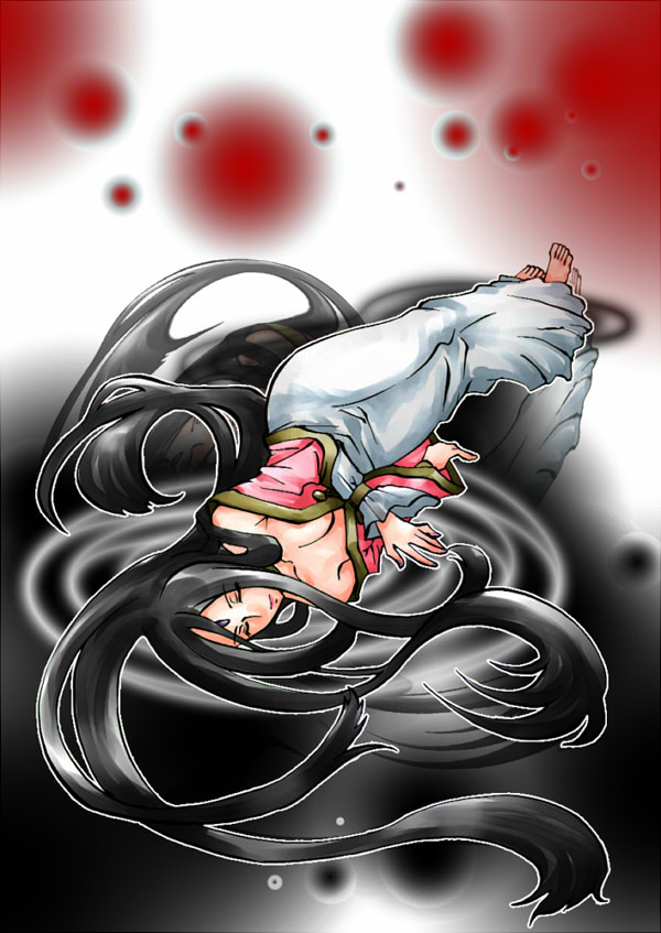 1girl, black_hair, dress, closed_eyes, female_focus, gensou_suikoden, gensou_suikoden_i, gensou_suikoden_ii, gensou_suikoden_iii, gensou_suikoden_iv, gensou_suikoden_v, leknaat, long_hair, lying, miyaky, solo