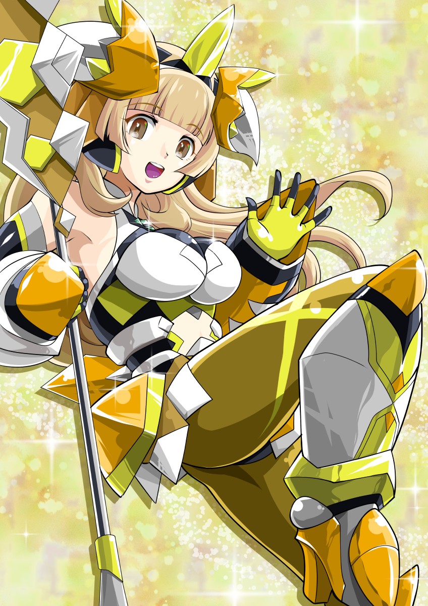 1girl, bodysuit, breasts, brown_eyes, headgear, headphones, highres, holding