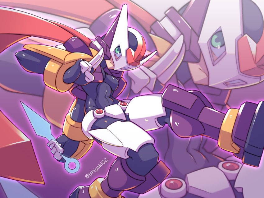 1girl, aile_(mega_man_zx), armor, breasts, cropped_jacket, eye_mask, green_eyes, highres