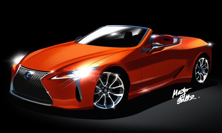 artist_name, black_background, car, convertible, from_side, highres, lexus, lexus_lc