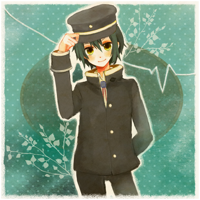 10s, amane_(kotoune), angel_beats!, bad_id, bad_pixiv_id, green_hair, hat, male_focus