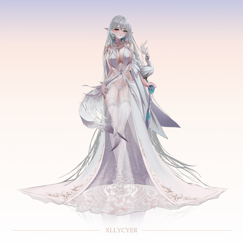 1girl, absurdly_long_hair, absurdres, artist_name, blue_gem, breasts, center_opening, dress