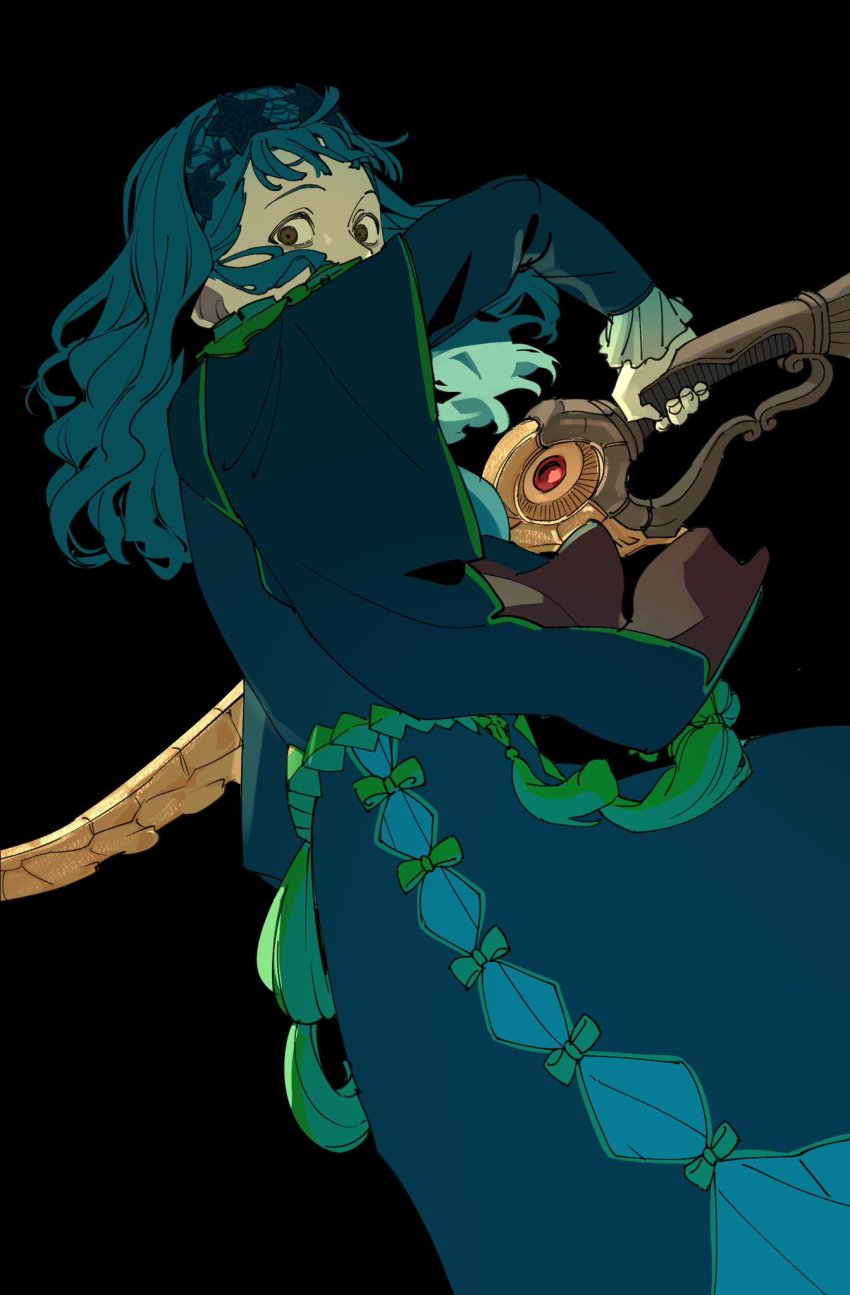 1girl, bags_under_eyes, blue_hair, blutgang_(fire_emblem), blutgang_(weapon), brown_eyes, closed_mouth, fire_emblem