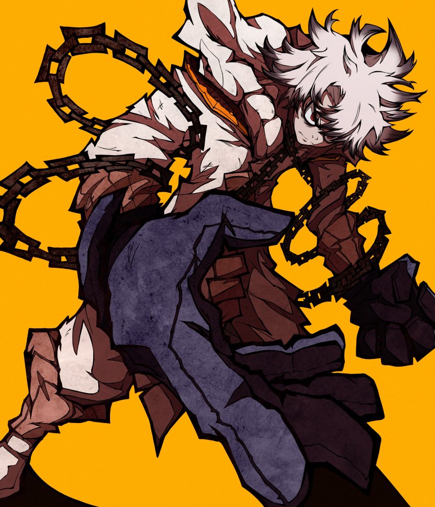 1boy, absurdres, black_gloves, chain, gachiakuta, gloves, highres, hood