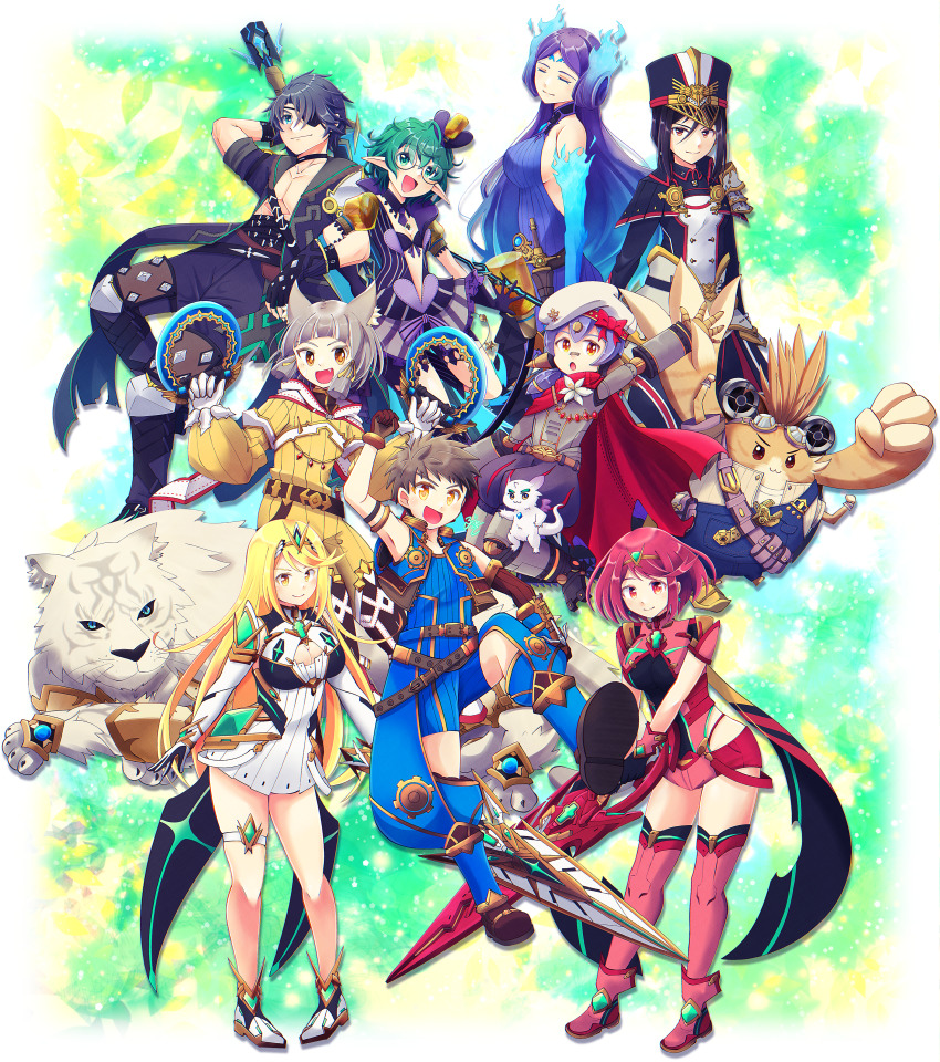 absurdres, aegis_sword_(xenoblade), azurda_(xenoblade), bare_shoulders, black_gloves, blonde_hair, breasts, brighid_(xenoblade)