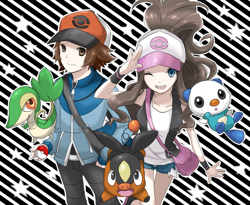 10s, 1boy, 1girl, bad_id, bad_pixiv_id, baseball_cap, chaki_(chackiin), gen_5_pokemon