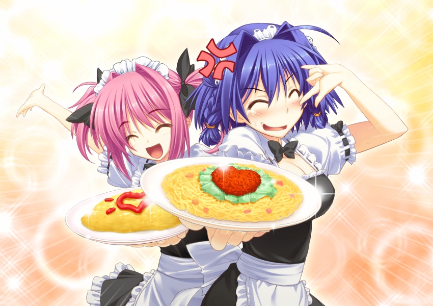 2girls, closed_eyes, food, game_cg, highres, himukai_kyousuke, koshino_karen, multiple_girls