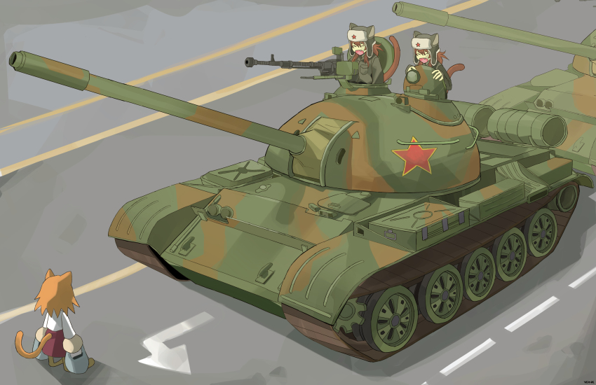 19vodnik, 3girls, absurdres, angry, bag, carnival_phantasm, cat, cat_tail