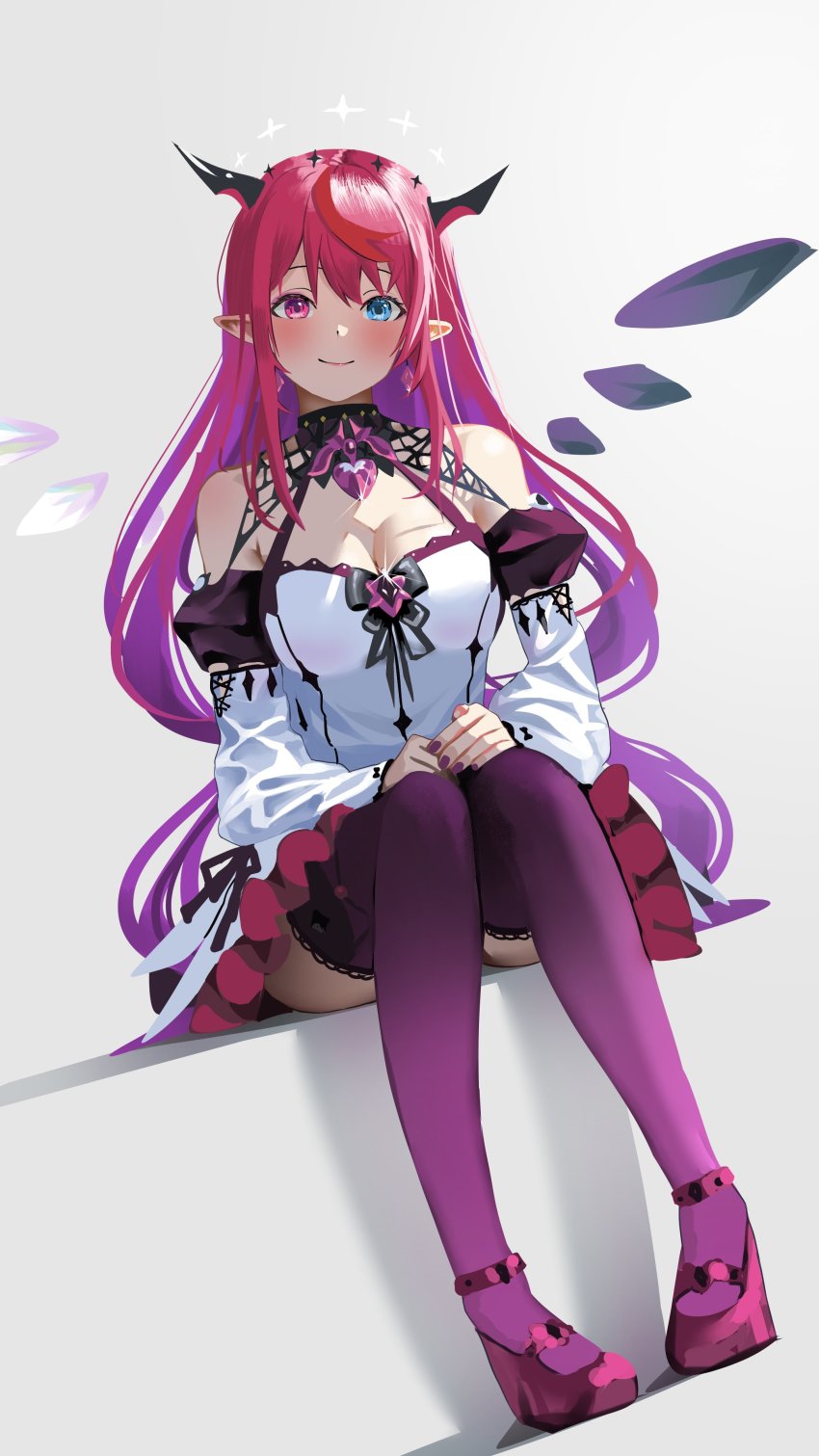 1girl, absurdres, blue_eyes, blush, breasts, brooch, cleavage, crystal_wings