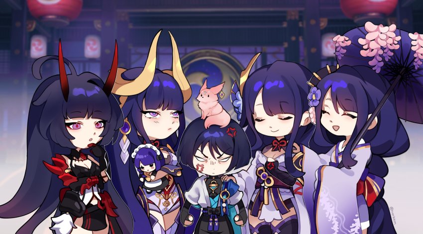 4girls, absurdres, ahoge, aiden_makoto, anger_vein, angry, armor, breasts