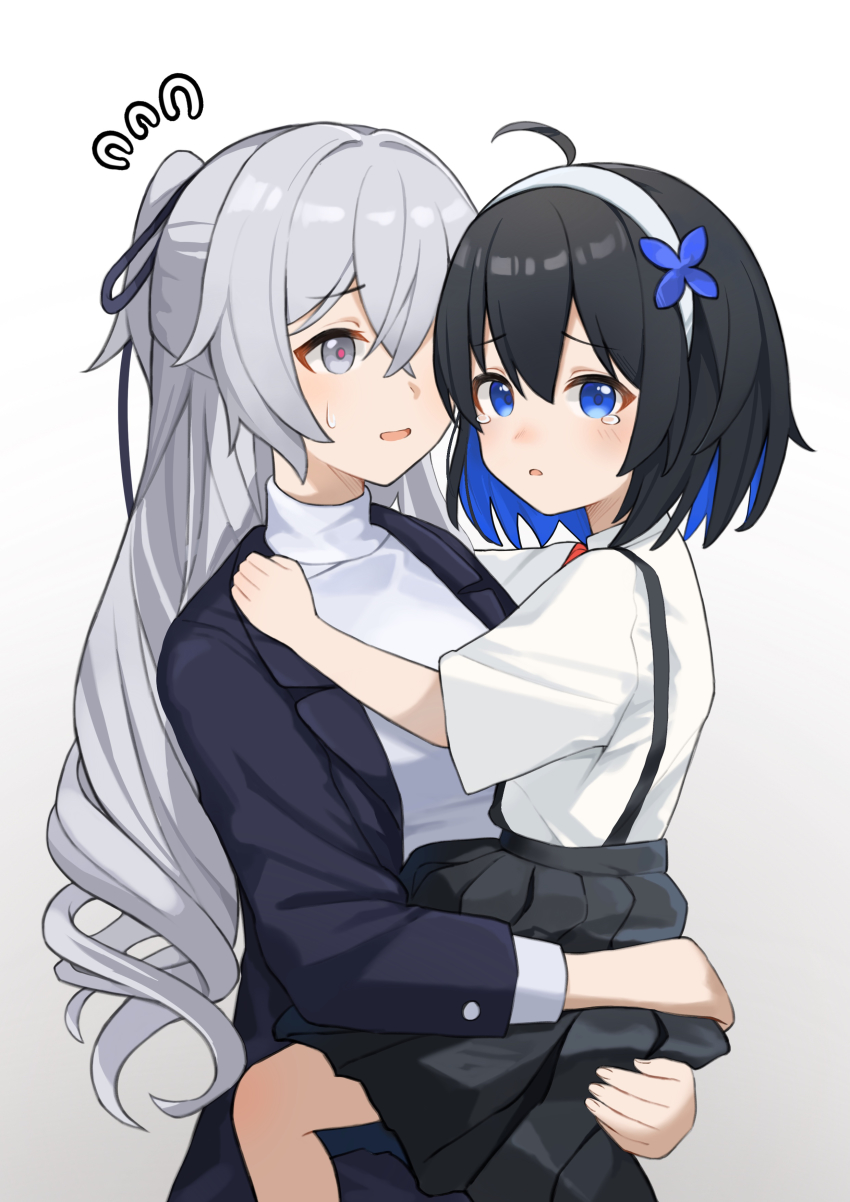 absurdres, aged_down, ahoge, black_hair, blue_eyes, bow, bronya_zaychik, bronya_zaychik_(silverwing:_n-ex)