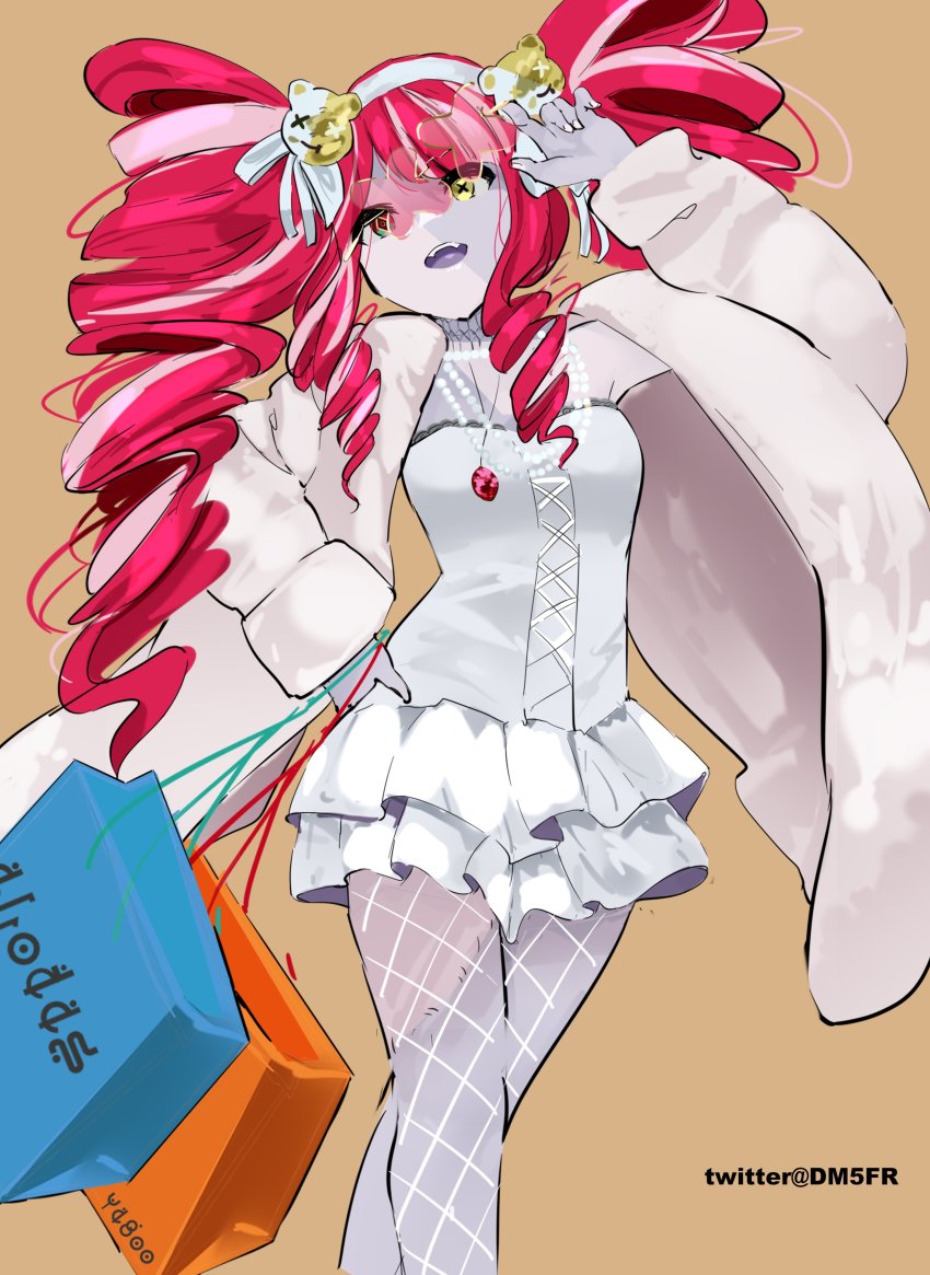 1girl, absurdres, dm5fr, dress, glasses, highres, hololive, hololive_indonesia, kureiji_ollie, kureiji_ollie_(mafia_princess), looking_at_viewer, open_mouth, red_hair, solo, thighs, virtual_youtuber, white_dress, zombie