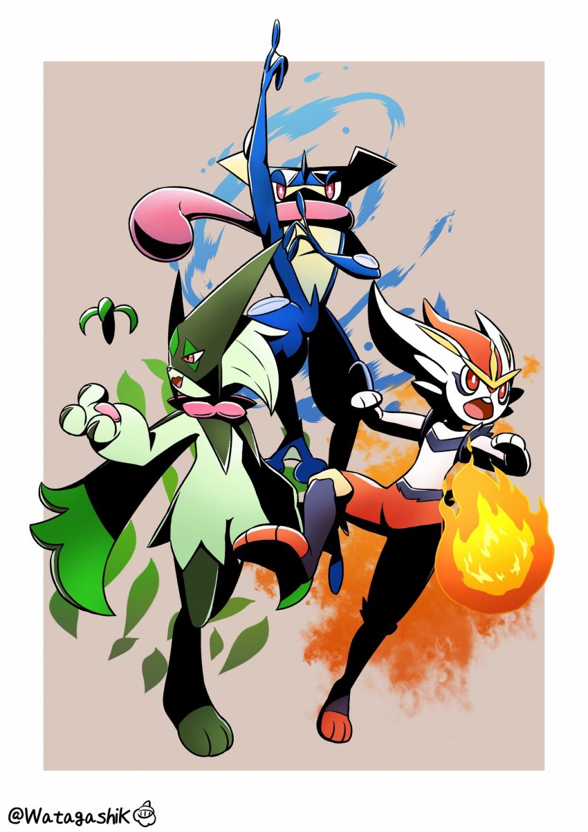 animal_ears, attack, cat, cinderace, fire, frog, full_body, gen_6_pokemon