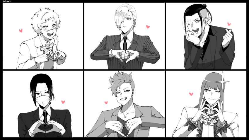 6+boys, aladdin_(rosen_garten_saga), attila_(rosen_garten_saga), black_hair, black_necktie, blazer, collared_shirt, dietrich_von_bern_(rosen_garten_saga)