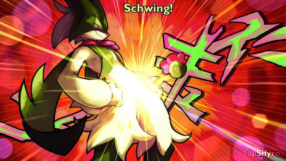 :3, animal_ears, cat, cat_ears, derivative_work, empty_eyes, english_text, glowing, hands_on_own_hips, hunter_x_hunter, meowscarada, nintendo, parody, pokemon, pokemon_(creature), red_eyes, scene_reference, screenshot_redraw, sexually_suggestive, sifyro, solo, sparkle, spotlight, standing, subtitled, twitter_username