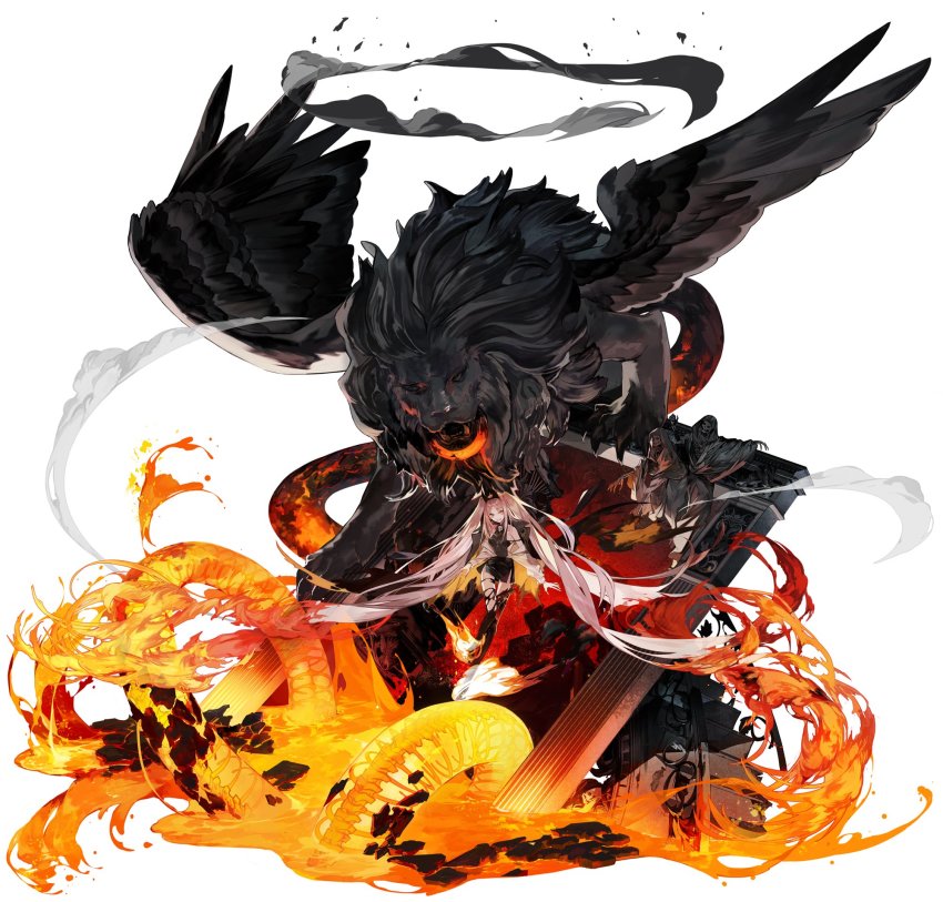 1girl, absurdly_long_hair, alchemy_stars, black_boots, black_bra, black_coat, black_skirt, boots