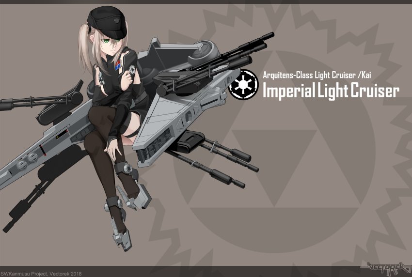 aqua_eyes, black_thighhighs, blonde_hair, galactic_empire_(star_wars), garrison_cap, hat, highres, hull_shoes