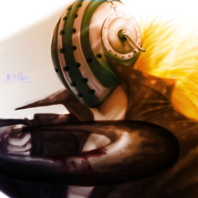 1boy, blonde_hair, character_name, helmet, killer_(one_piece), lowres, male_focus, mask