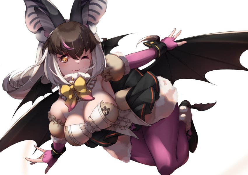 1girl, absurdres, akitsu_tombo, animal_costume, animal_ears, bat_ears, bat_girl, bat_wings