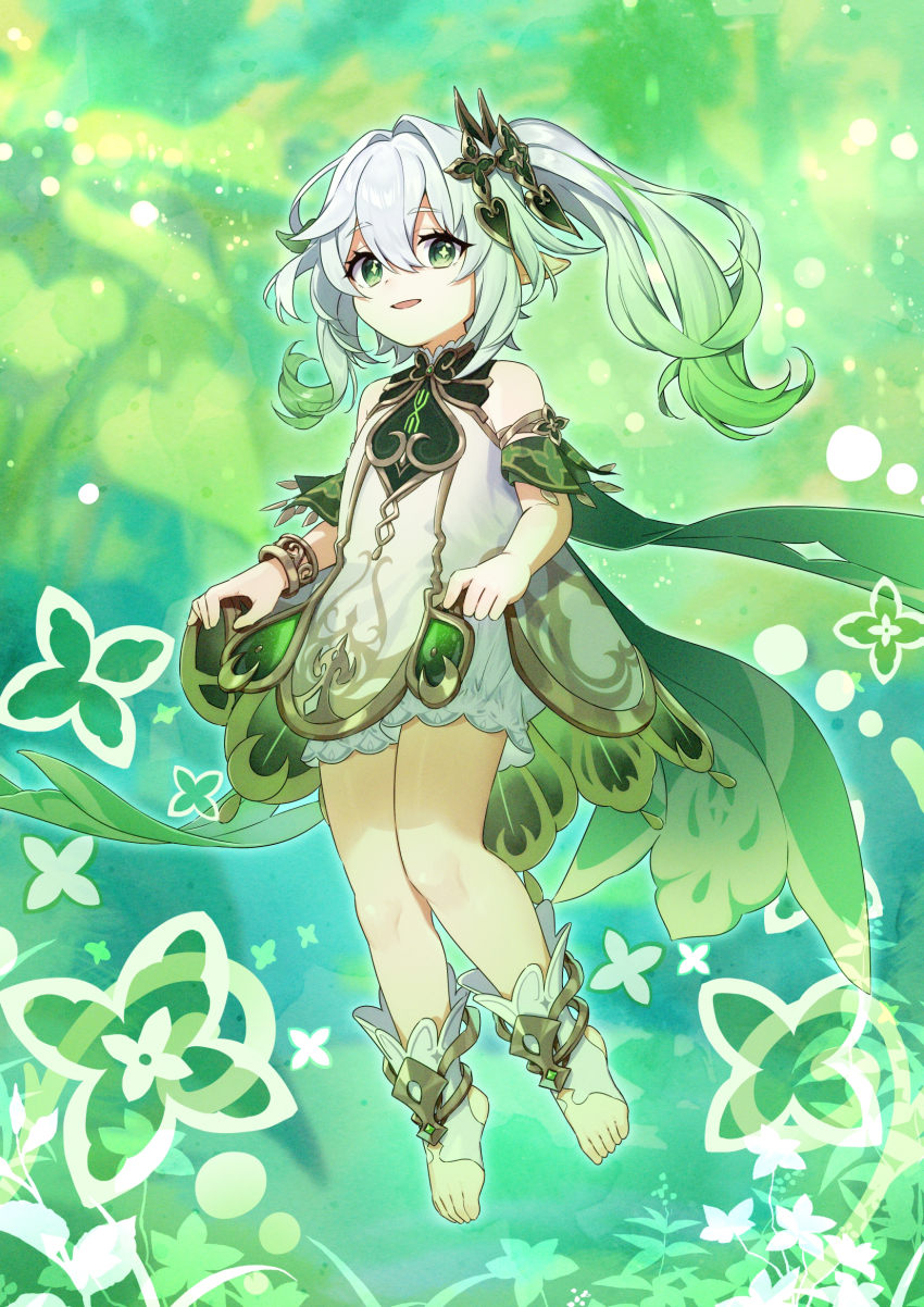 1girl, :d, bloomers, bracelet, cape, clothes_lift, commentary_request, detached_sleeves