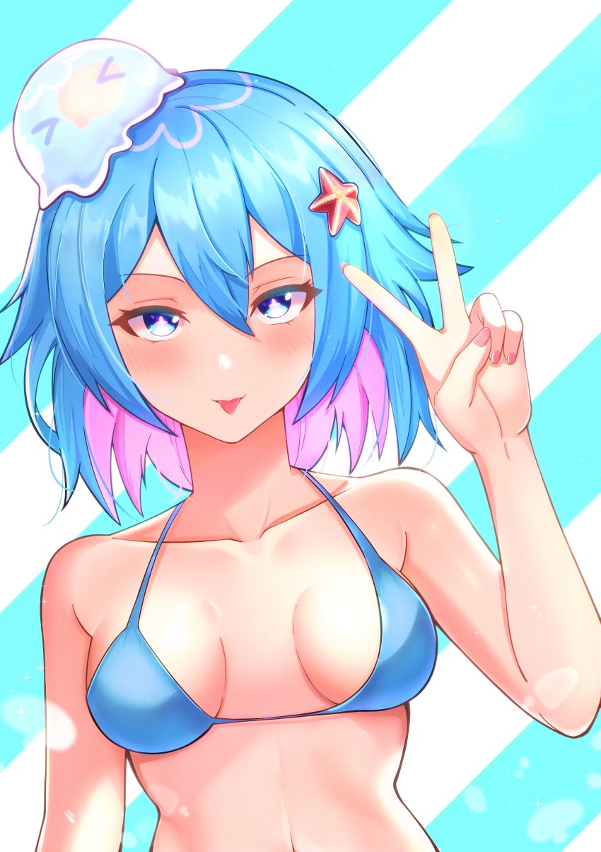 1girl, absurdres, bikini, blue_bikini, blue_eyes, blue_hair, breasts, highres