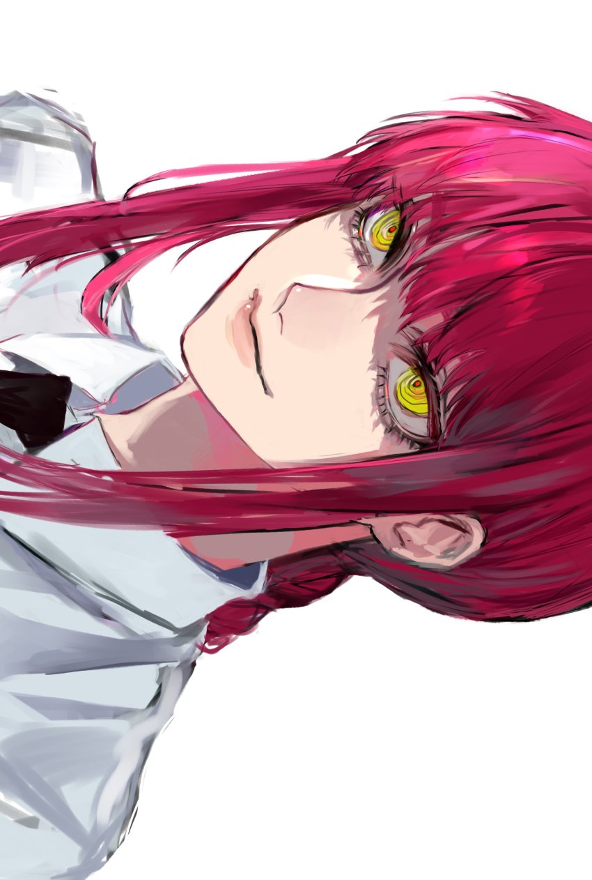 1girl, absurdres, ancoo_mm, black_necktie, braid, braided_ponytail, chainsaw_man, close-up