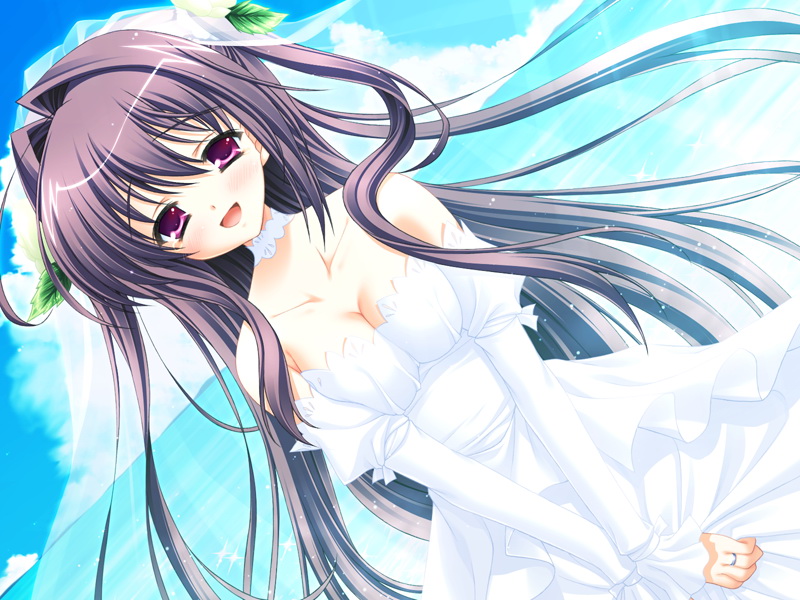 1girl, breasts, cleavage, dress, female_focus, game_cg, jewelry, leaf_in_hair