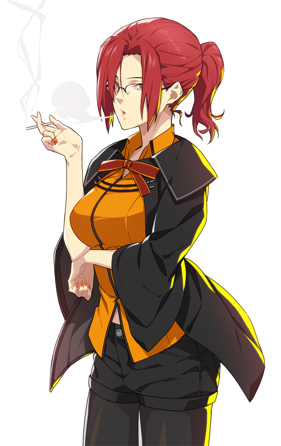 1girl, aozaki_touko, cigarette, cosplay, fate/grand_order, fate_(series), fujimaru_ritsuka_(female), fujimaru_ritsuka_(female)_(mage's_association_uniform)
