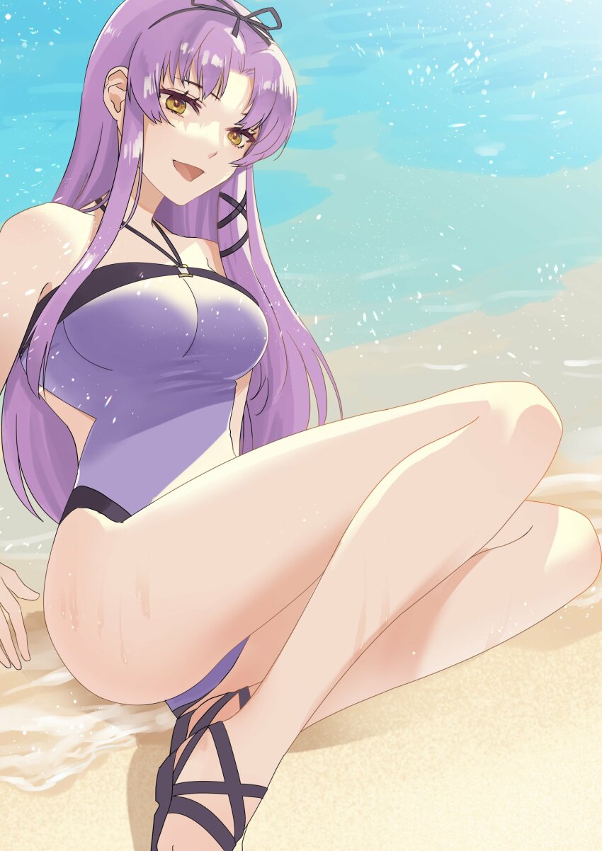 1girl, absurdres, beach, bow, breasts, eiyuu_densetsu, gluteal_fold, gothic_lolita