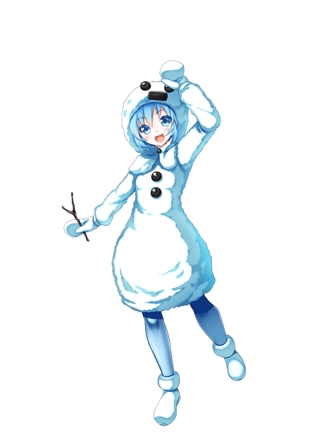 1girl, :d, arm_up, blue_hair, blue_pantyhose, blush, boots, coat, dragon_providence, full_body, gloves, holding, holding_stick, long_sleeves, mittens, official_art, open_mouth, pantyhose, smile, snome_(dragon_providence), solo, standing, stick, third-party_source, white_boots, white_mittens