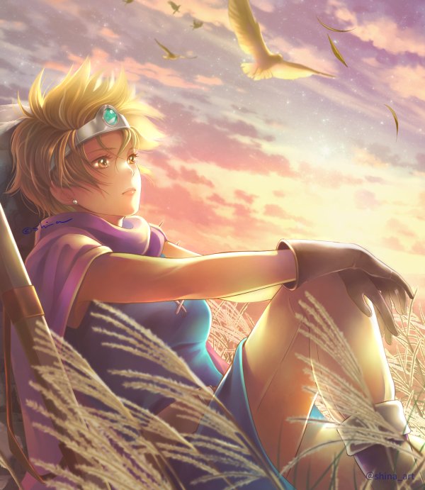 1girl, belt, bird, blue_dress, blue_tunic, blurry, blurry_foreground, boots