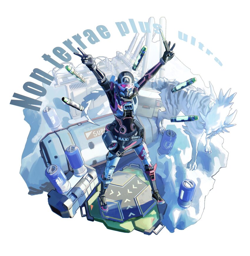 1boy, apex_legends, assault_visor, balisong, black_bodysuit, black_gloves, bodysuit, butterfly_knife_(apex_legends)