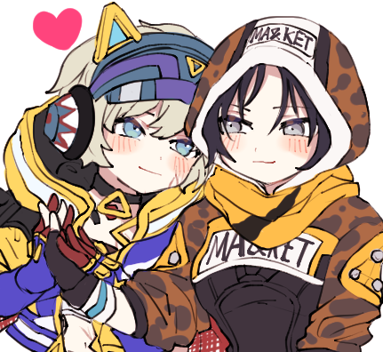 2girls, animal_ear_headphones, animal_ears, animification, apex_legends, black_bodysuit, black_gloves, black_hair