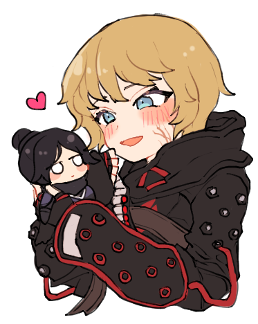 1girl, ammunition_belt, animification, apex_legends, black_gloves, black_jacket, blonde_hair, blue_eyes