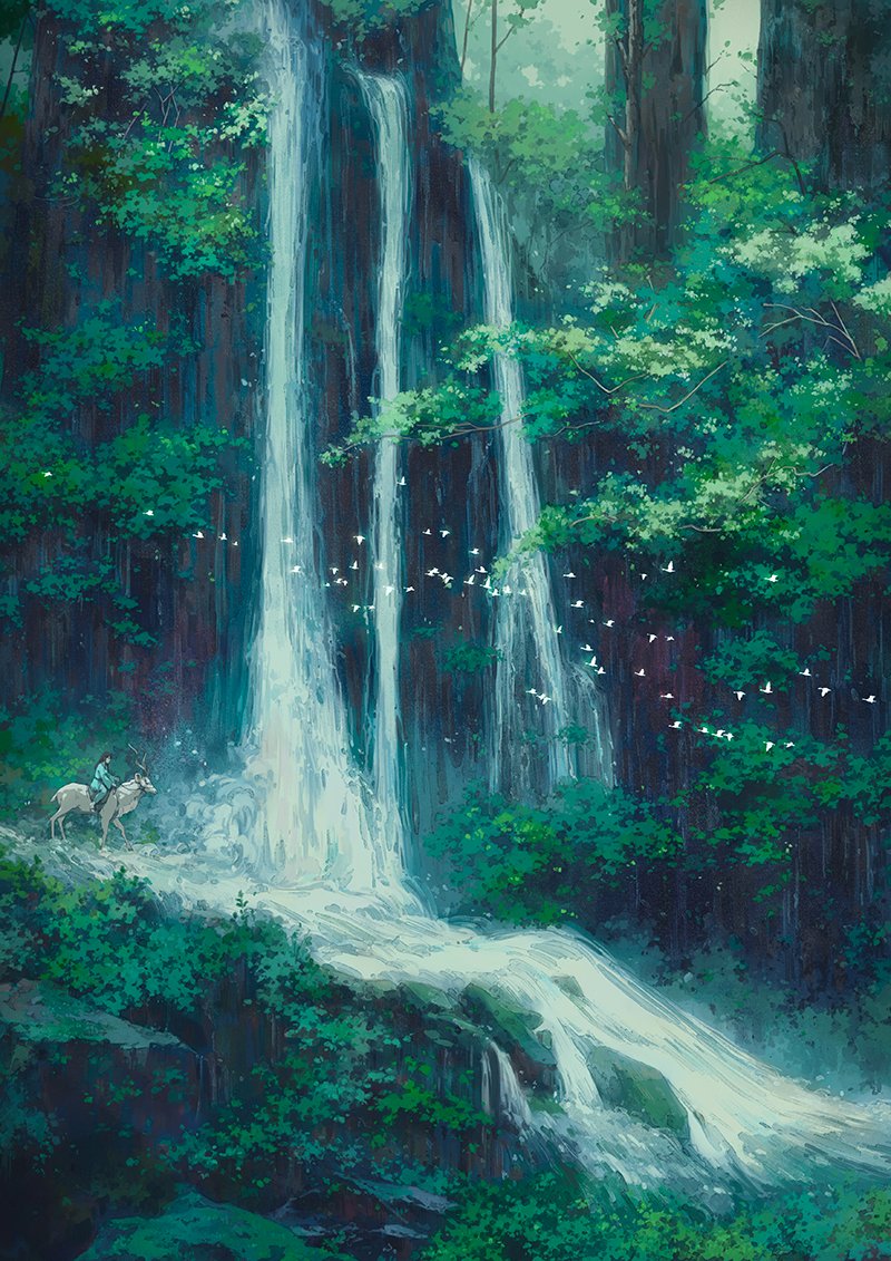 1boy, bird, deer, fall, nature, original, outdoors, reengirl