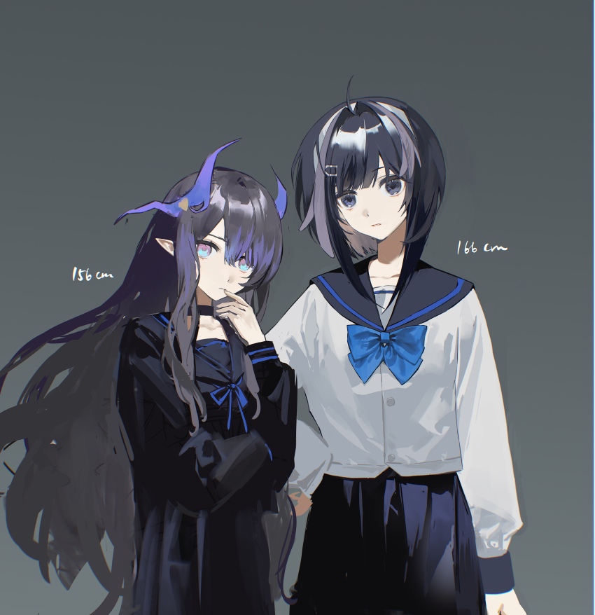 2girls, absurdres, arknights, black_choker, black_eyes, black_hair, black_sailor_collar, black_serafuku