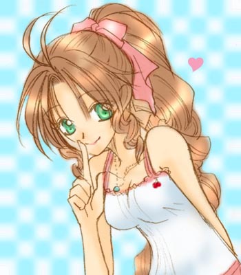 1990s_(style), 1girl, aerith_gainsborough, bare_shoulders, breasts, brown_hair, female_focus, final_fantasy