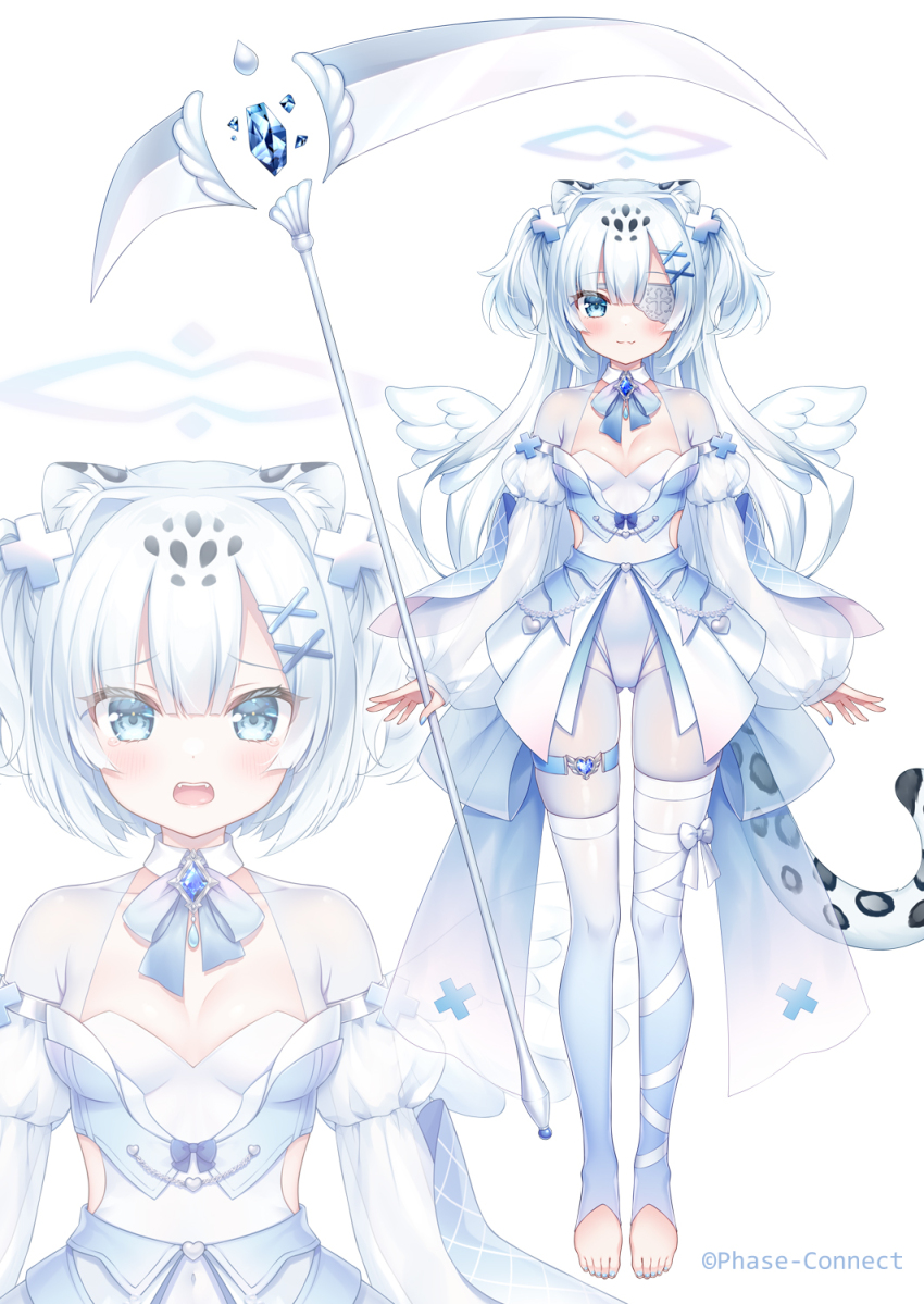 1girl, fuura_yuri, animal_ears, blue_eyes, blue_nails, blush, breasts, closed_mouth