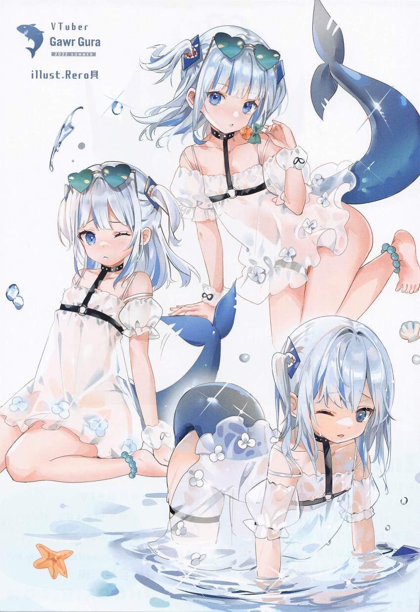 1girl, absurdres, adapted_costume, alternate_costume, anklet, artbook, ass, barefoot
