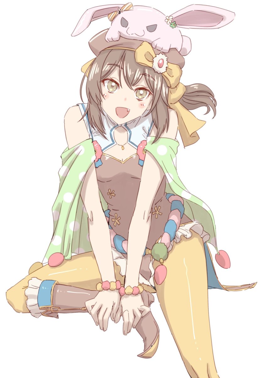 1girl, :d, aduti_momoyama, bare_shoulders, beret, boots, bow, breasts